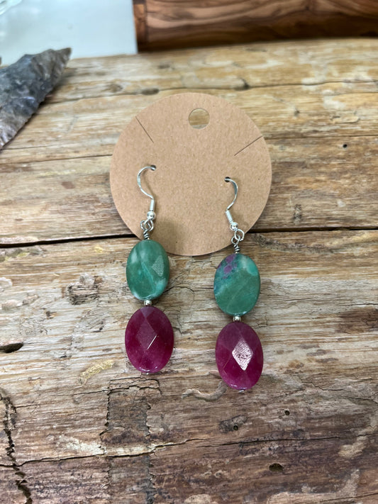 Ruby Zoisite and crackle quartz earrings