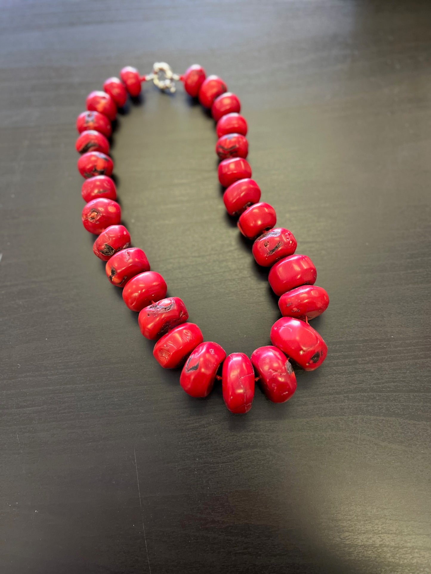 Vintage Bamboo Coral Large Graduated Rondelle Knotted Necklace