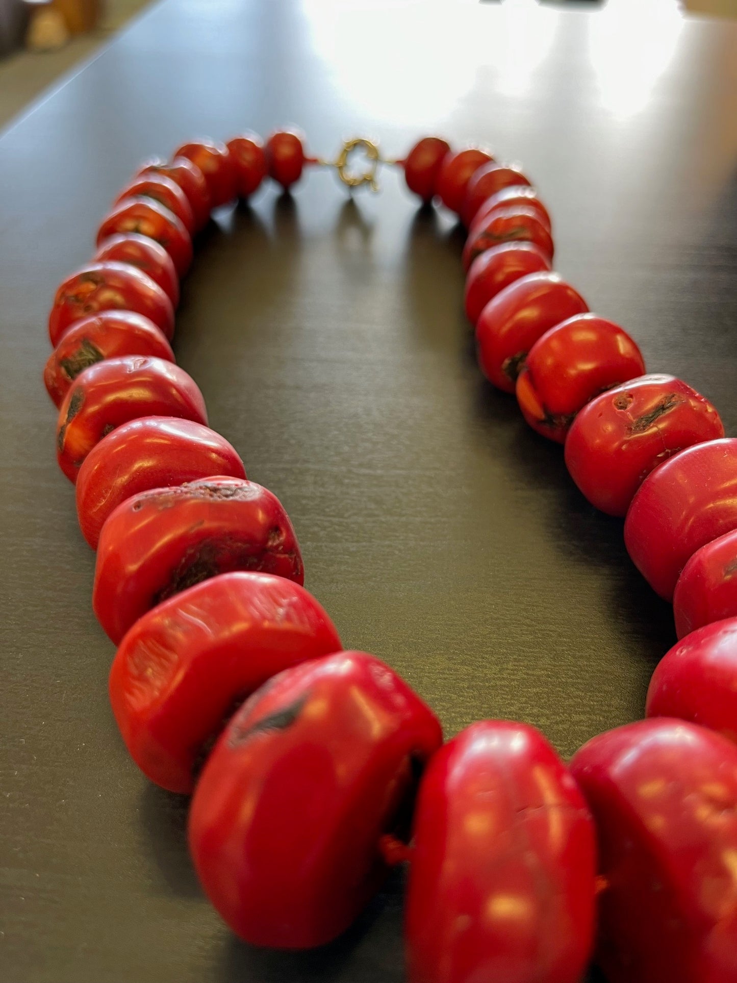 Vintage Bamboo Coral Large Graduated Rondelle Knotted Necklace
