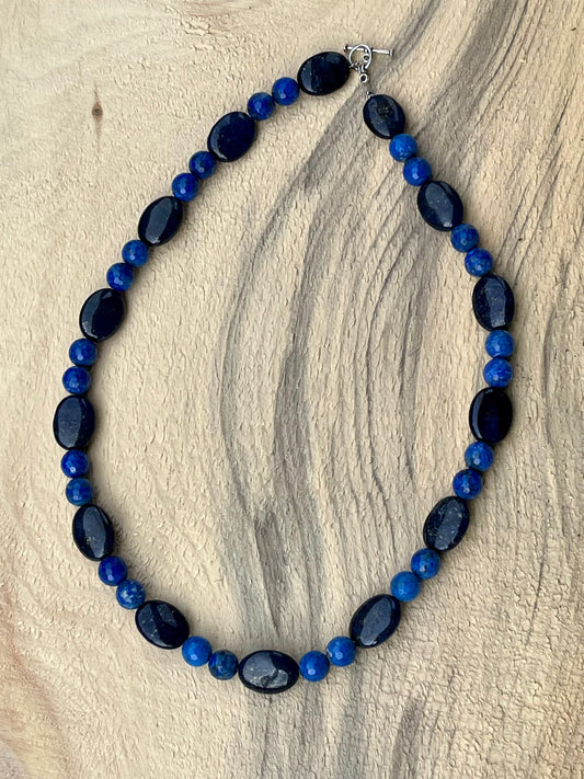 Lapis Mixed Faceted and Ovals Necklace